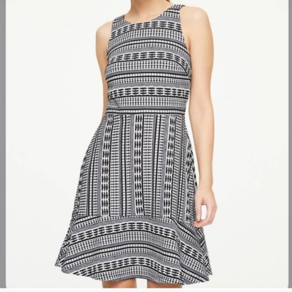 Ann Taylor Loft Geo Stripe Fit and Flare Dress - 0